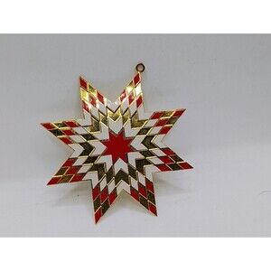 MMA 1987 Gold Plated Brass Star Motif Christmas Ornament Rare Red White Version